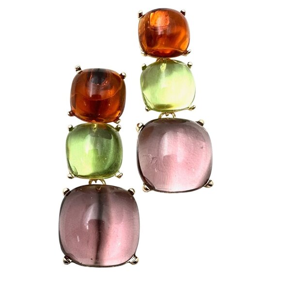 Womens Earrings Pierced Multicolor Lucite Gold Tone Chandelier - Picture 1 of 3